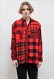 VINTAGE 90S GRUNGE RED PATCHWORK RELAXED BUTTON SHIRT M/L