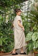 RELAXED A-LINE LINEN MIDI DRESS WITH BELT 
