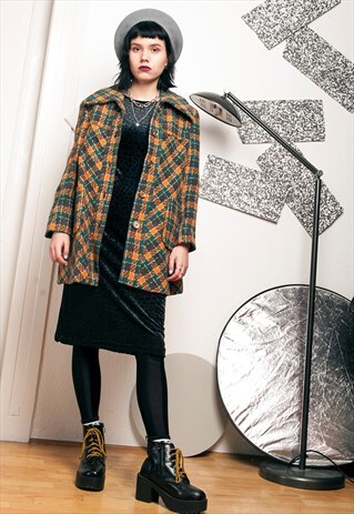 70S VINTAGE PLAID WOOL COAT