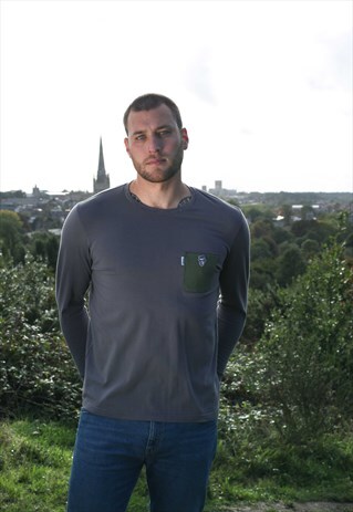 LONG SLEEVE GREY GREEN CHEST POCKET TSHIRT