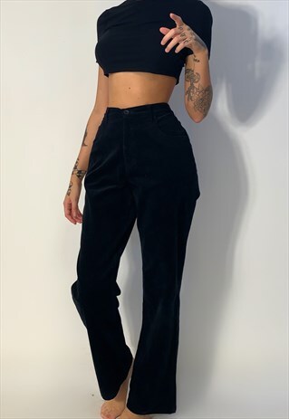 VINTAGE HIGH WAIST STRAIGHT LEG BLACK CORDUROY JEANS