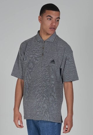 VINTAGE 90'S ADIDAS GREY RIBBED POLO SHIRT