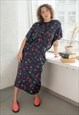 VINTAGE 80'S BLUE ABSTRACT PRINT BLOUSE AND SKIRT SET