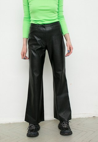VINTAGE TROUSERS BLACK LEATHER MID WAIST ZIP UP PANTS 90S