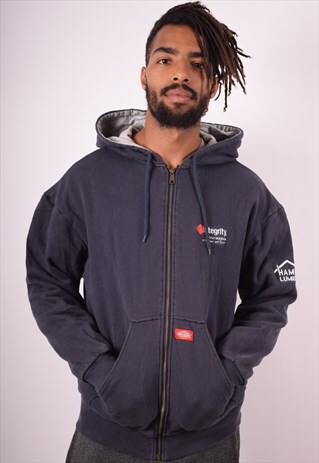 DICKIES MENS VINTAGE HOODIE JACKET LARGE BLUE 90S