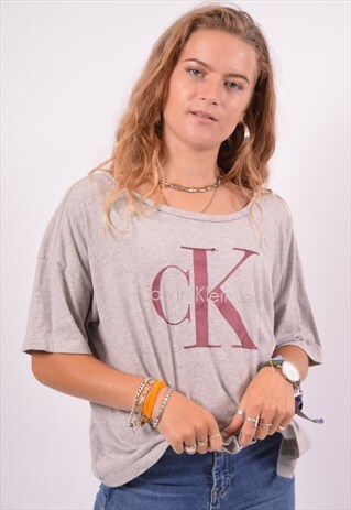 VINTAGE CALVIN KLEIN T-SHIRT TOP OVERSIZED GREY