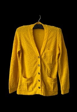 70's Vintage Yellow Textured Ladies Long Sleeve Cardigan