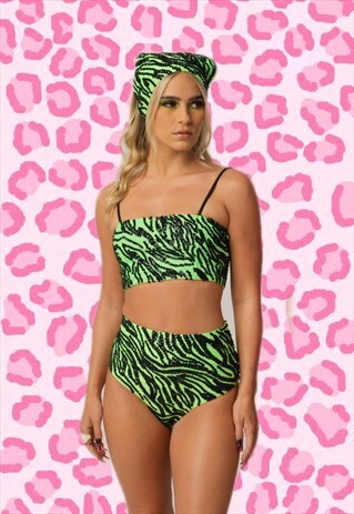 TOKOFOXX SEQUIN NEON GREEN HIGH-WAIST PANT