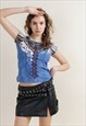 VINTAGE Y2K LEGATTE SLIM FIT SHORT SLEEVE MULTI BLUE BLOUSE 