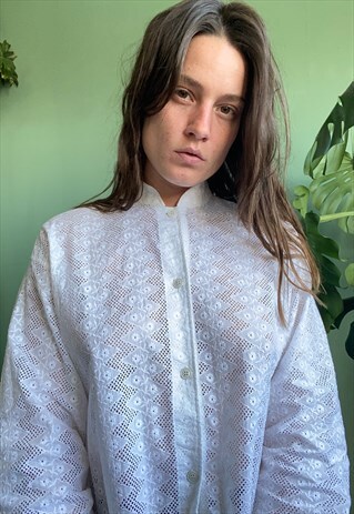VINTAGE KENZO LACE BLOUSE WITH MANDARIN COLLAR AND POCKETS