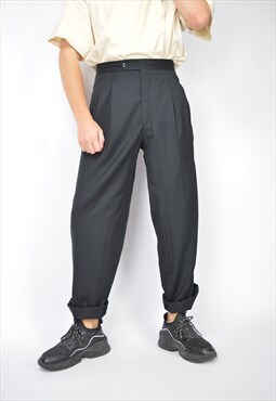 Vintage black classic straight wool suit trousers