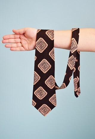 VINTAGE 70'S RETRO TAPESTRY WOVEN MOD PATTERN TIE