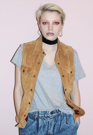 70'S VINTAGE TAN SUEDE BOHO LONG WAISTCOAT WESTERN FESTIVAL