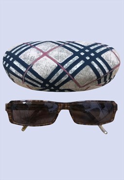 Brown Nova Plaid Check Rectangular Brown Lens Sunglasses