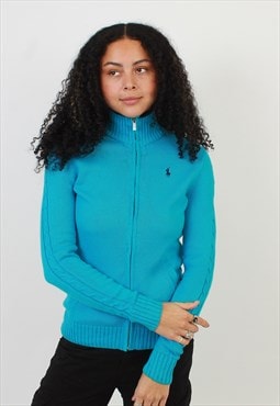 "Women's Vintage Ralph Lauren Sport Full Zip Blue Sweater