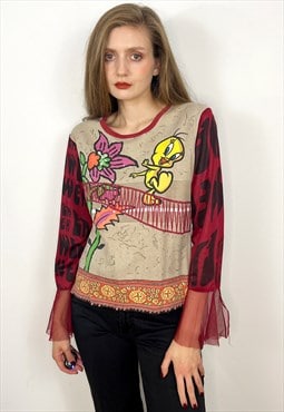 Vintage Tweety Bird Shirt with long sleeves and embroidery