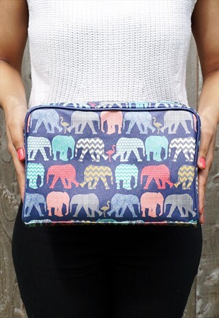 ELEPHANTS & FLAMINGOS POUCH/ ACCESSORY / WASH BAG