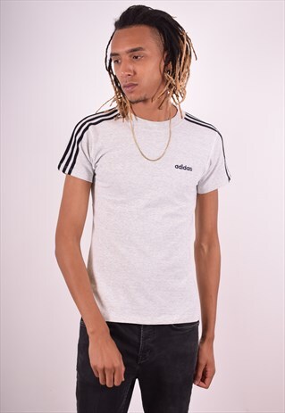 ADIDAS MENS VINTAGE T-SHIRT TOP SMALL GREY 90S