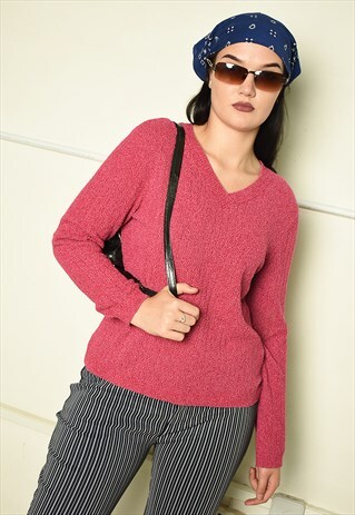 Y2K RETRO VELVETEEN KNIT JUMPER IN RASPBERRY PINK