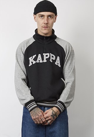 VINTAGE 90'S KAPPA BLACK/ GREY ZIP-UP SWEATSHIRT