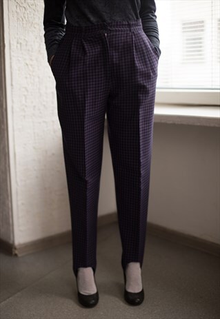 VINTAGE 80'S PURPLE/BLACK TARTAN BANANA TROUSERS