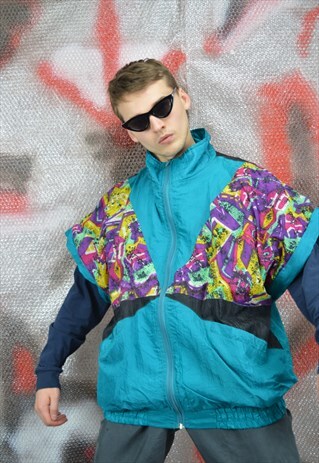 VINTAGE MULTICOLOUR GRAPHIC FESTIVAL 80'S RAVE VEST
