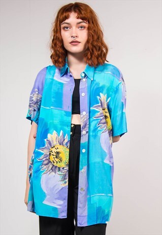 VINTAGE 90'S BRIGHT ART SUNFLOWER PATTERN OVERSIZE SHIRT