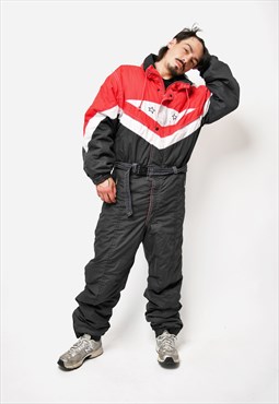 Vintage winter warm ski suit black red colour for men Retro