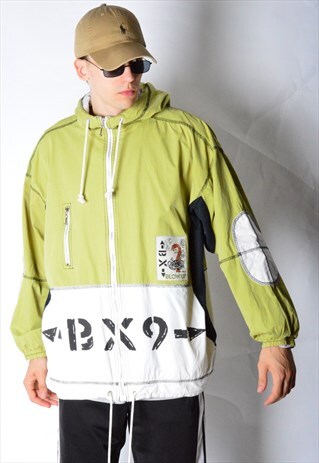 VINTAGE 90S LIME GREEN COLOUR BLOCK HOODED JACKET
