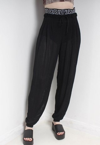 VINTAGE VERSACE HIGH WAISTED SHEER TROUSERS - BLACK