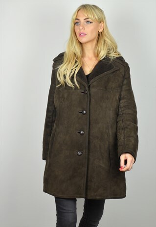 VINTAGE 70S DARK BROWN SHEEPSKIN / SHEARLING COAT