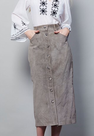 VINTAGE 80'S GREY SUEDE PENCIL SKIRT