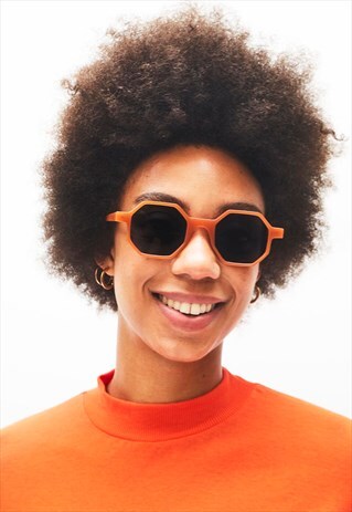 HAYDEN - ANGULAR HEXAGONAL ORANGE SUNGLASSES