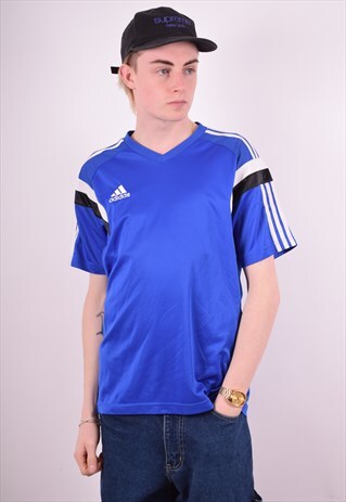 ADIDAS MENS VINTAGE T-SHIRT TOP LARGE BLUE 90'S