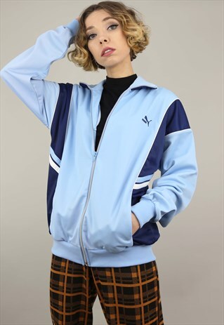 VINTAGE 90S OVERSIZED PUMA TRACK TOP BLUE