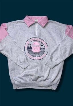 VINTAGE grey pink 90s half zip san francisco jumper 
