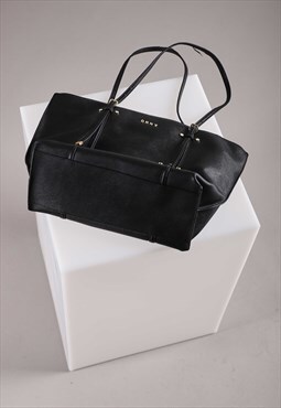 Vintage DKNY Hand Bag in Black Leather Shoulder Purse