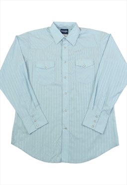 Vintage Wrangler Western Shirt Long Sleeved Blue Large