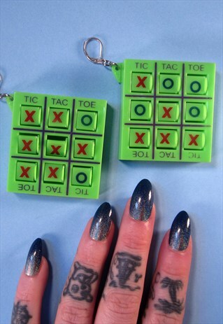 NEON GREEN TIC TAC TOE KITSCH FESTIVAL EARRINGS