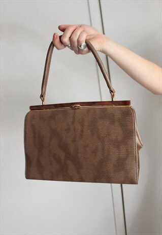 REVIVAL VINTAGE 60S BROWN FAUX LEATHER BOX HANDBAG