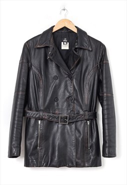 Vintage VERSACE Leather Coat Jacket Belted Double Brested