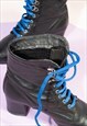 VINTAGE BOOTS 90S LEATHER LACE-UP HEEL BOOTS IN BLACK