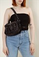 Vintage Y2k Nunoo Real Suede Black Studded Shoulder Bag