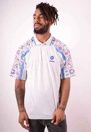 LOTTO MENS VINTAGE POLO SHIRT MEDIUM GREY 90S