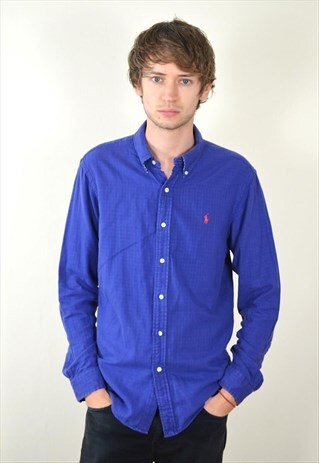 90S VINTAGE BLUE POLO BY RALPH LAUREN GINGHAM SHIRT