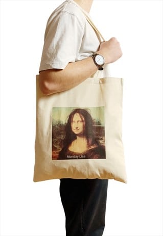 FUNNY 'MONDAY LISA' TOTE BAG MONA LISA PARODY JOKE BAG