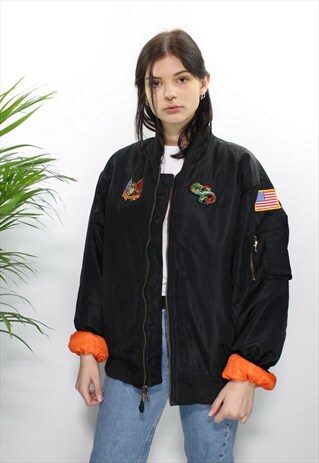 BLACK VINTAGE MA-1 BOMBER JACKET MARINES