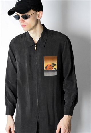 VINTAGE 90S FADED BLACK SAFARI ZIPPER SHIRT