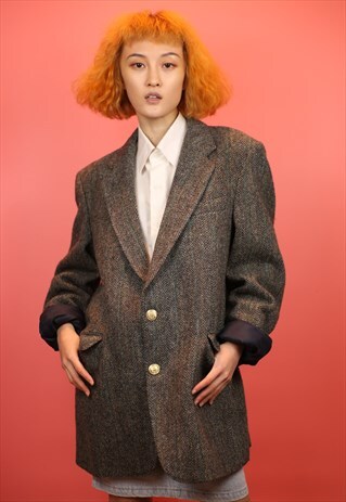 VINTAGE 1990S OVERSIZED GREY BLAZER WITH BUTTONS