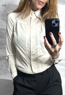 Retro Ivory Fit Buttoned Shirt With wing Collar 